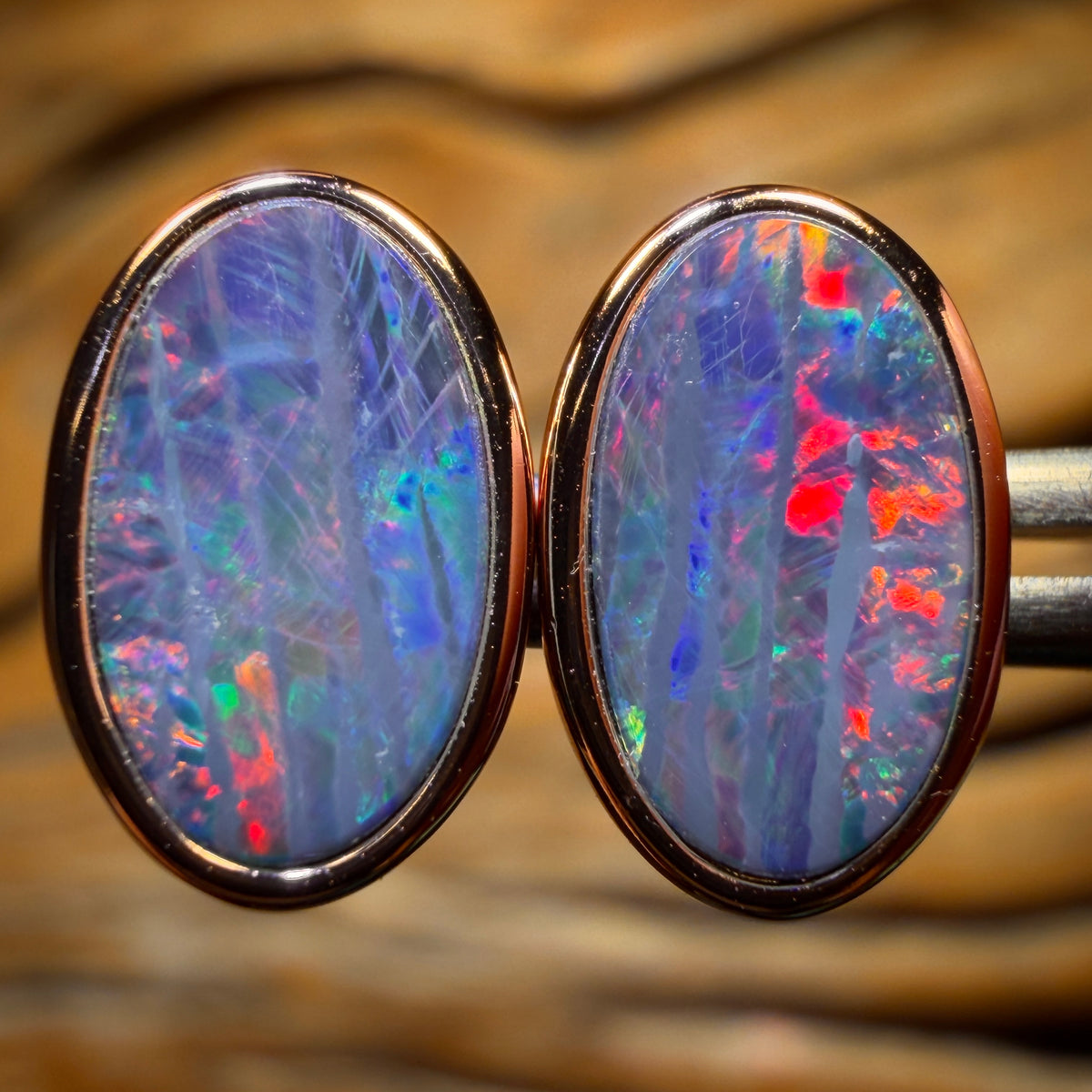 (25) Sterling Silver Rose Gold Plated - Australian Boulder Opal Doublet Stud Earrings
