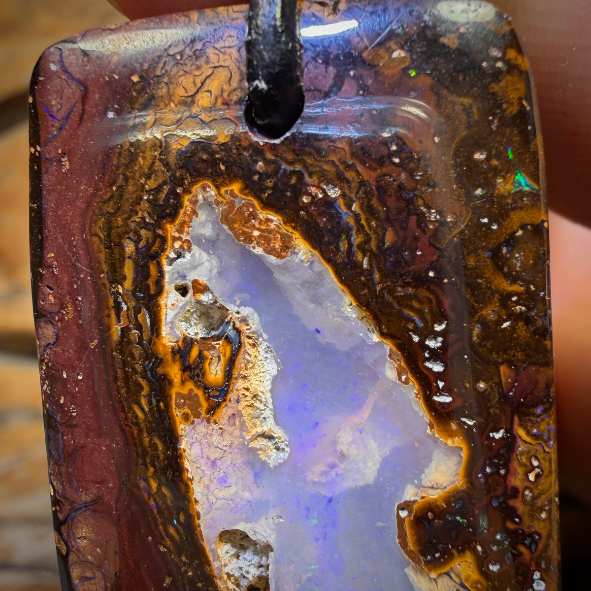35 x 23mm - Drilled Queensland Boulder Opal Kernel Necklace