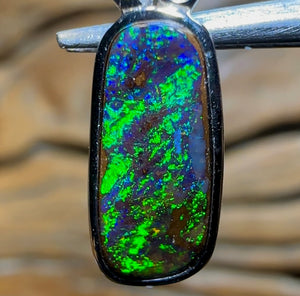 14k White Gold - Solid Australian Boulder Opal Pendant - Opal Whisperers