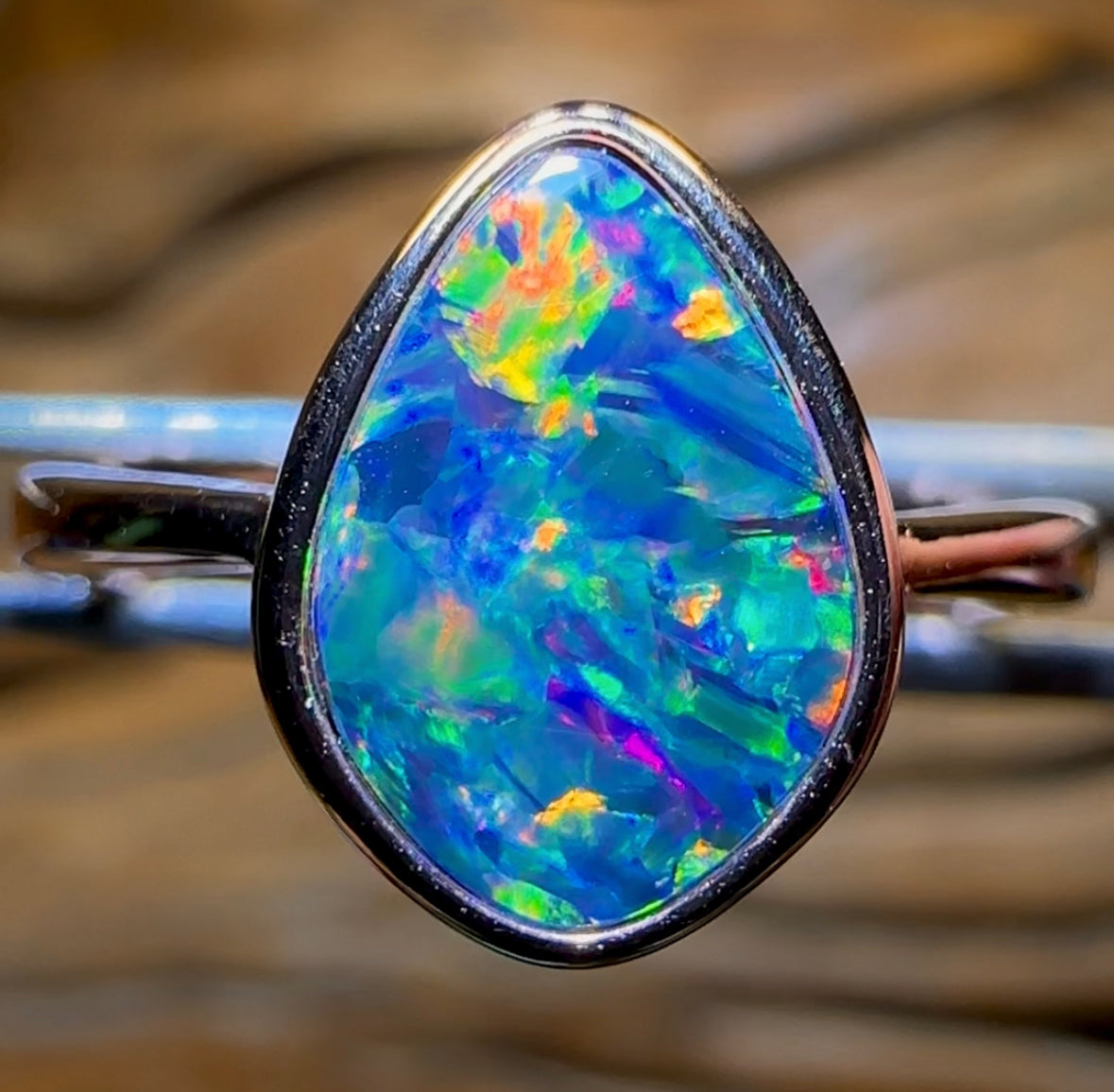 Top Sterling Silver - Queensland Boulder Opal Doublet Ring - Opal Whisperers