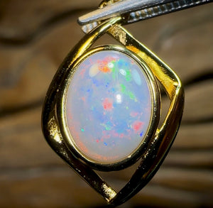 (Sterling Silver Plated - Solid South Australian Crystal Opal Pendant. Free Setting