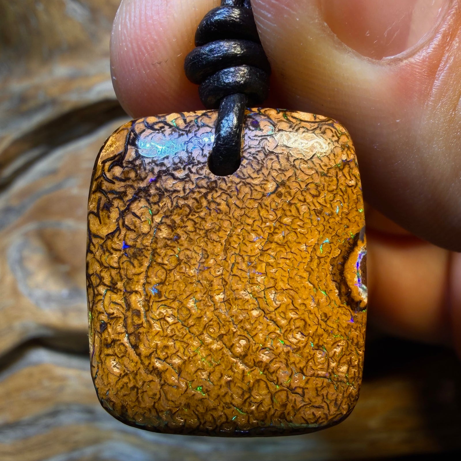 26 x 22mm - Drilled Tribal Queensland Boulder Opal Necklace. Australian Opal