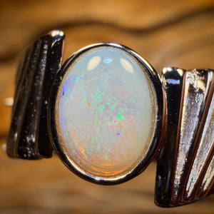Sterling Silver - “Art Deco” Solid South Australian Crystal Opal Ring