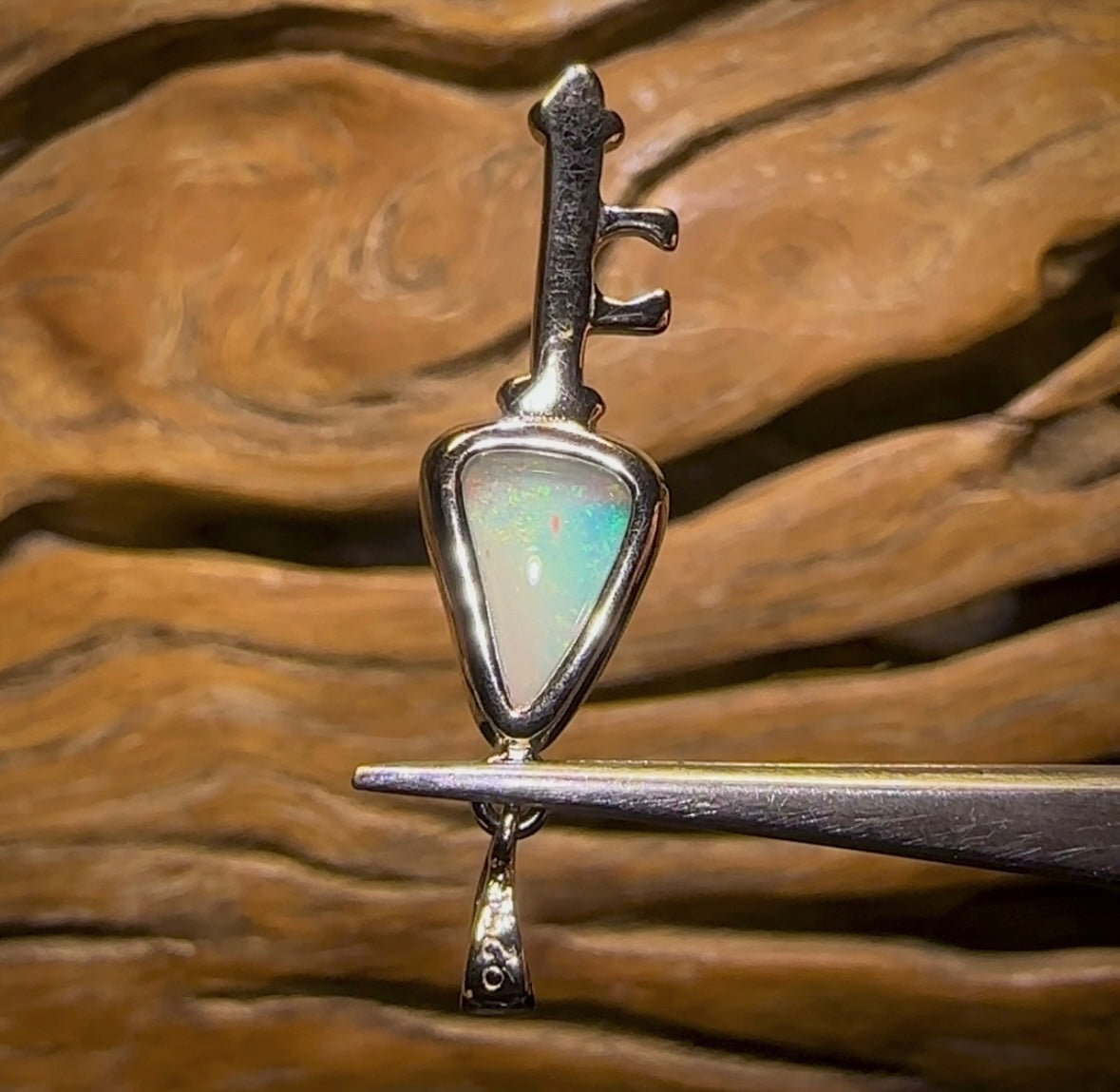 Sterling Silver - Solid South Australian Crystal Opal “Key to my Heart” Pendant