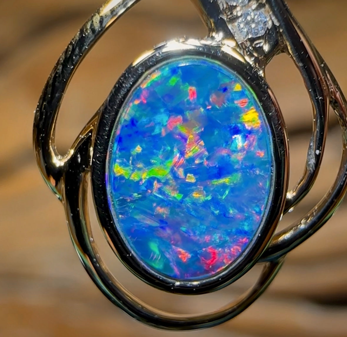 14k Gold - Queensland Boulder Opal Doublet Pendant - Opal Whisperers