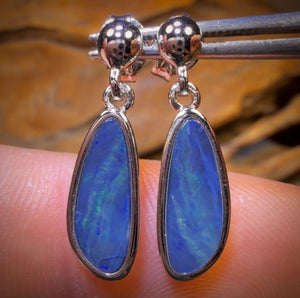 Sterling Silver - Australian Boulder Opal Doublet Drop Stud Earrings