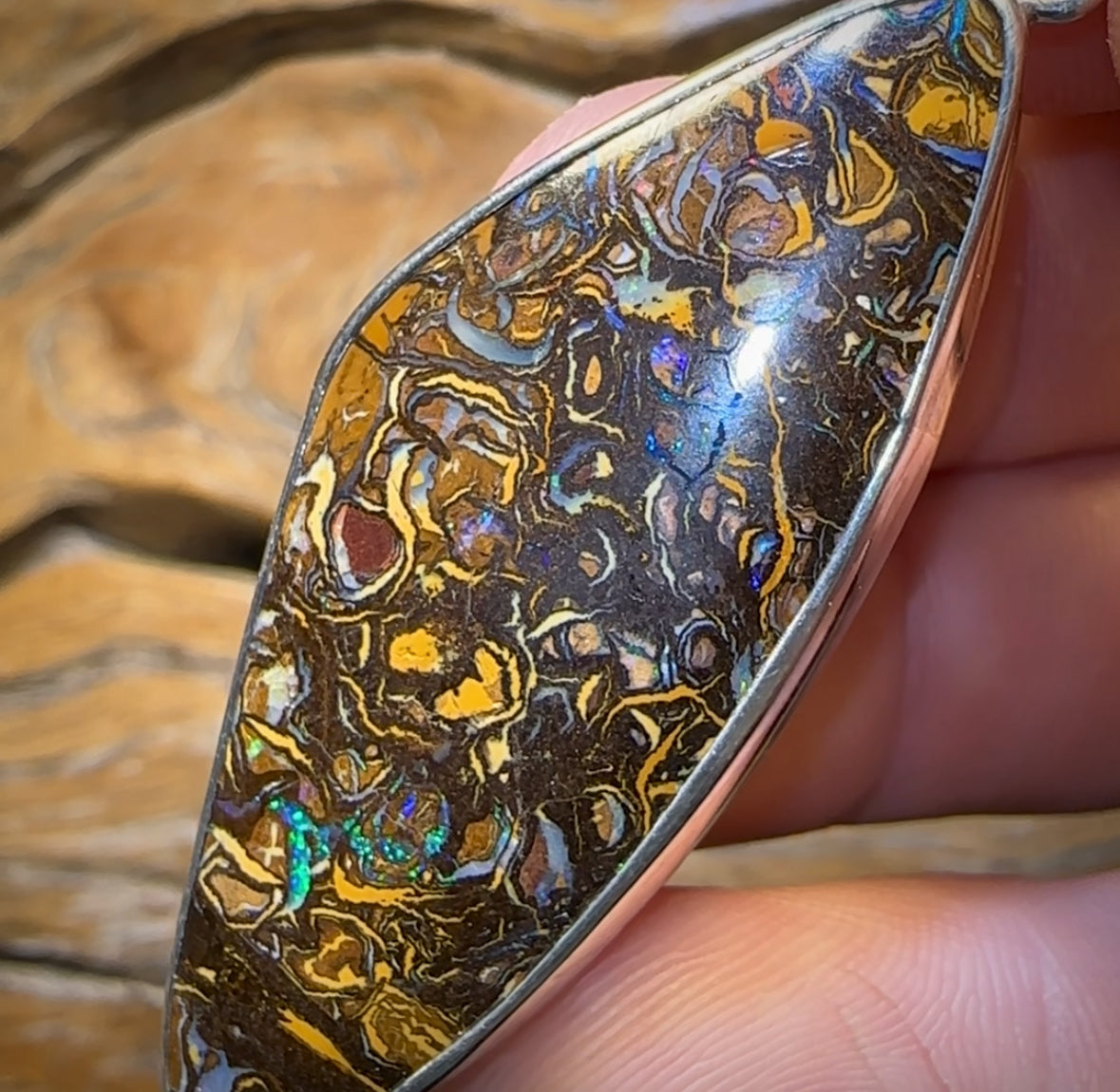 Sterling Silver - Large Tribal Boulder Opal UNISEX Pendant