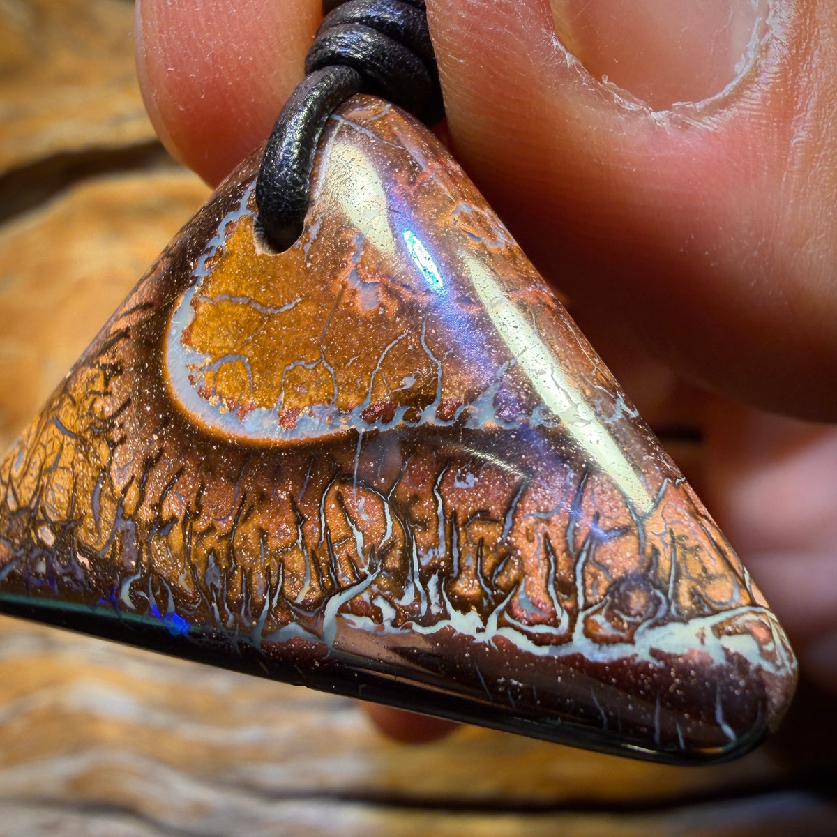 Dad! 40 x 24mm - Drilled “The Wave” Tribal Queensland Boulder Opal Necklace