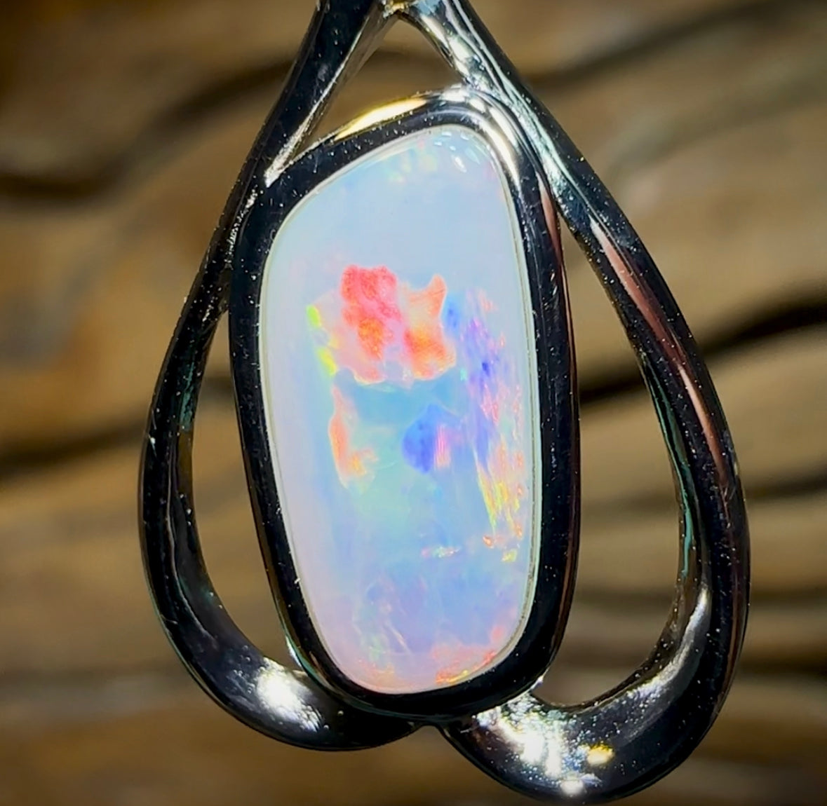 Sterling Silver - Large Solid South Australian Crystal Opal Pendant - Opal Whisperers