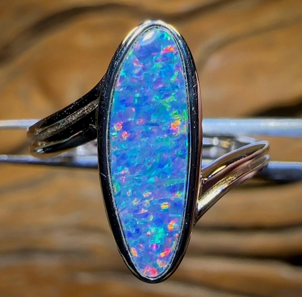 Sterling Silver - Queensland Boulder Opal Doublet Ring Good Size, Great Colour - Opal Whisperers