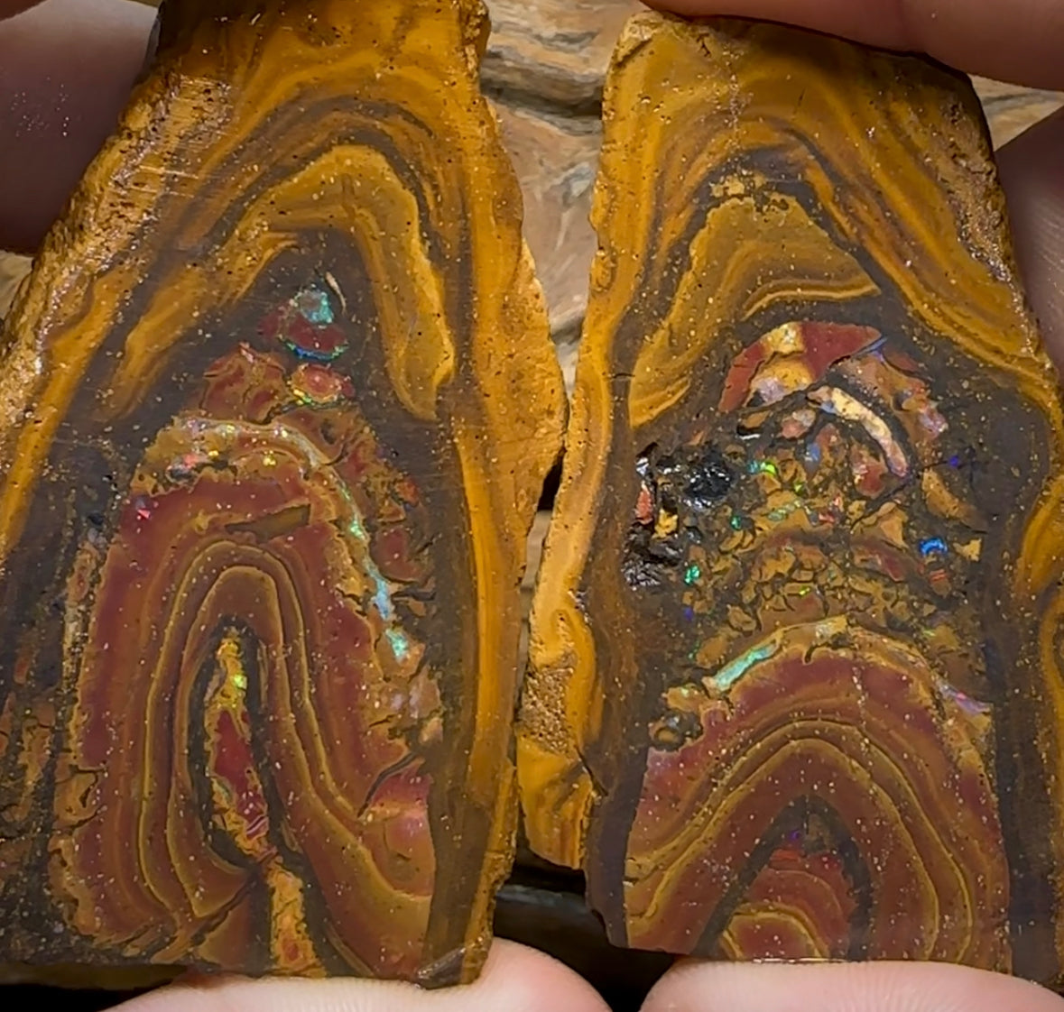 110g - Tribal Queensland Boulder Opal Rough Slab Pair - Opal Whisperers