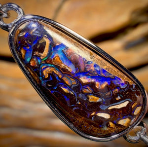 Sterling Silver - Solid Australian Boulder Opal Bracelet