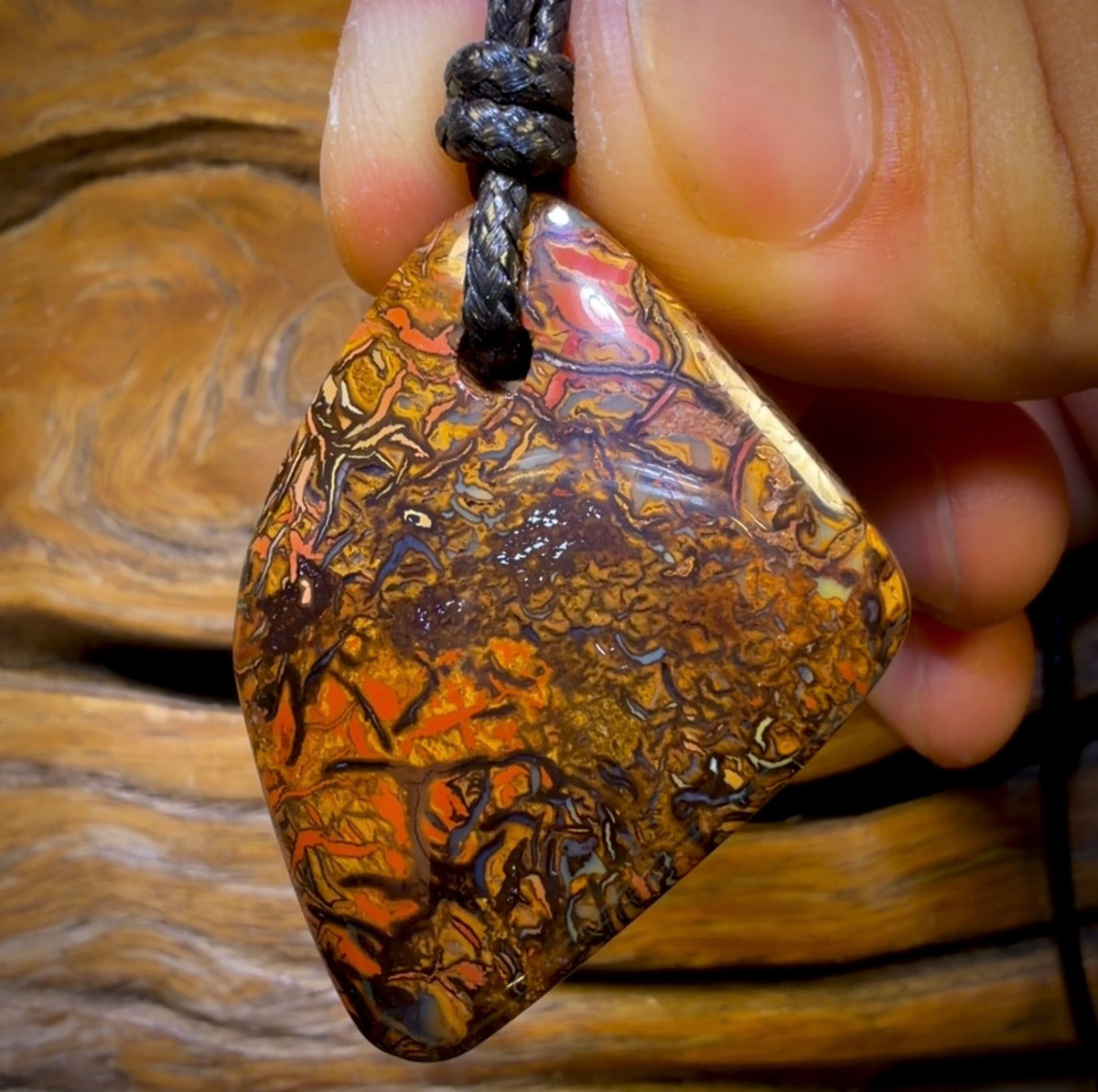 43 x 33mm - Drilled Boulder Opal Pendant w/ Eco Friendly Vegan Cord BARGAIN
