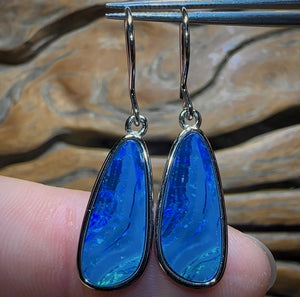 Sterling Silver - Large Split Picture Pattern Australian Boulder Opal Doublet Hook Earrings