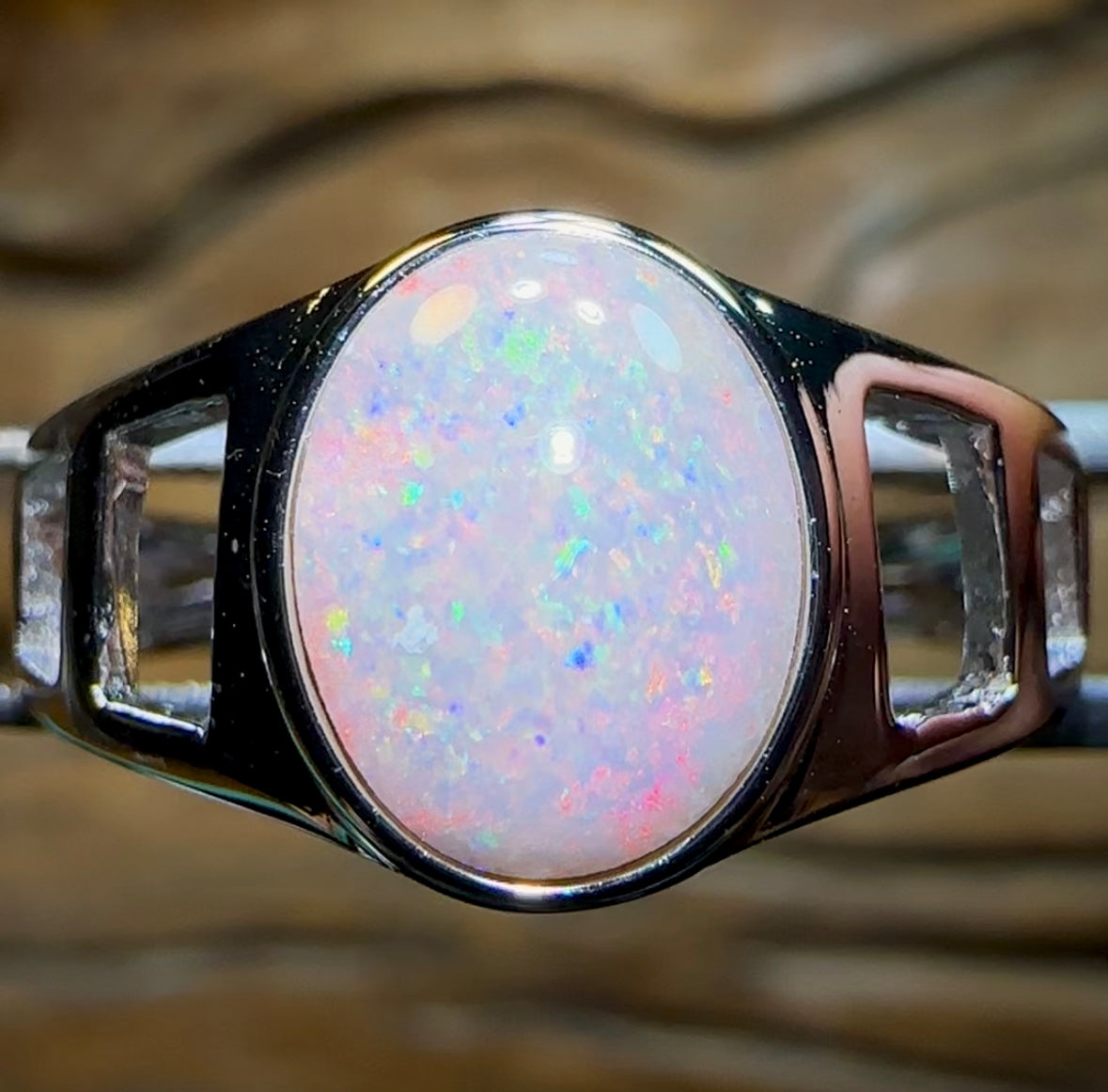 Sterling Silver - TOP South Australian White Opal Ring. Unisex Large Ring Size - Opal Whisperers