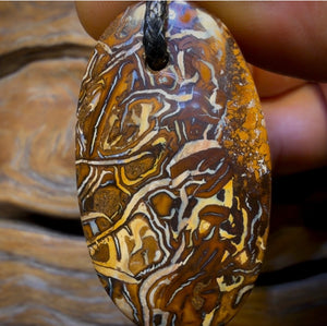 40 x 23mm - Awesome Tribal Drilled Boulder Opal Pendant w/ Eco Friendly Vegan Cord