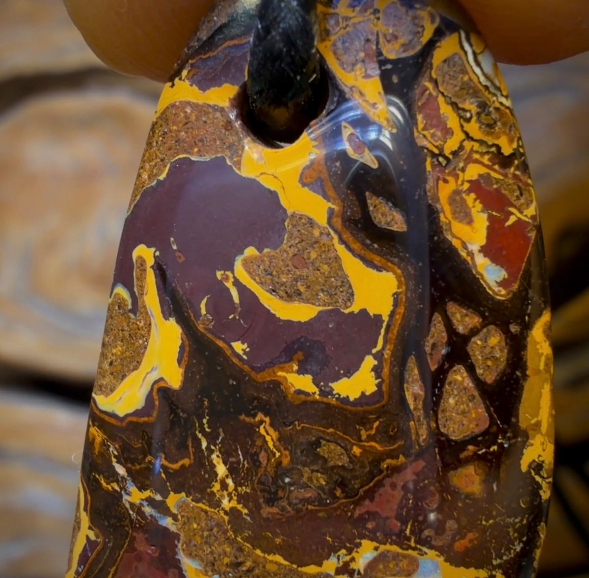 44 x 20mm - Drilled Boulder Opal Pendant w/ Eco Friendly Vegan Cord Double Sided