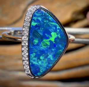 14k White Gold - Queensland Boulder Opal Doublet Ring