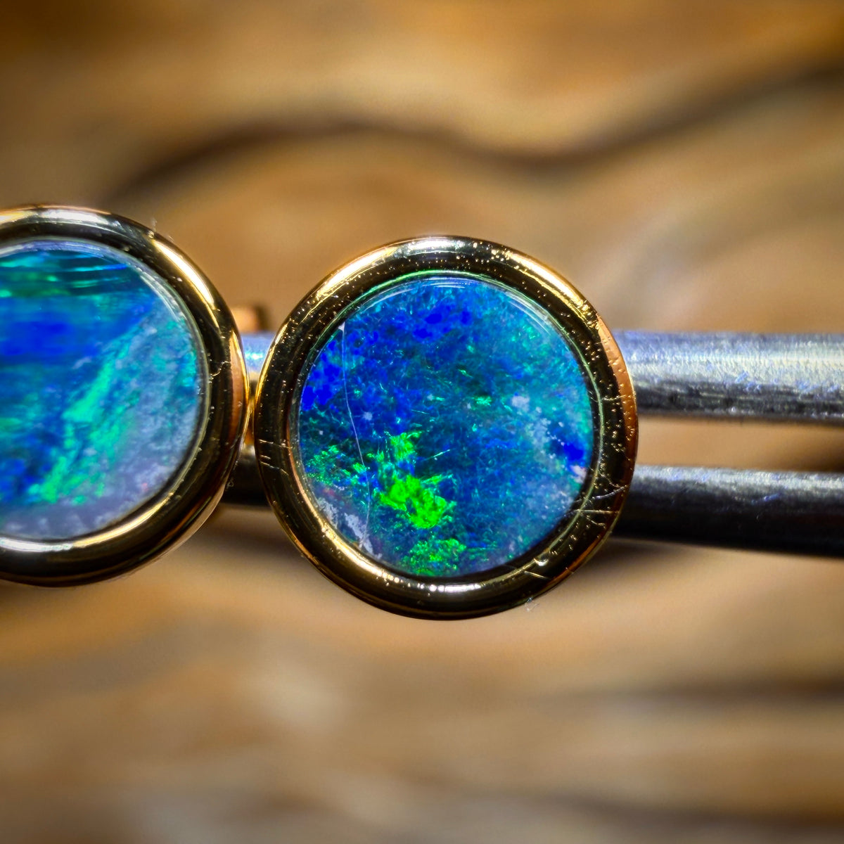 Best Seller Sterling Silver Gold Plated - Australian Boulder Opal Doublet Stud Earrings