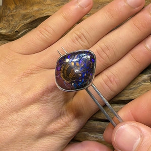 Sterling Silver - Large Solid Australian Tribal Boulder Opal Ring - Opal Whisperers