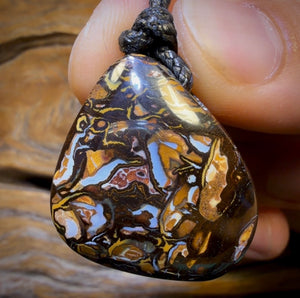 30 x 25mm - Drilled Boulder Opal Pendant w/ Eco Friendly Vegan Cord