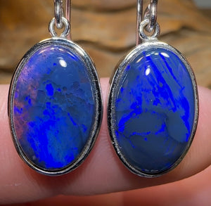 18k White Gold - Australian Black Opal Hook Earrings - Opal Whisperers