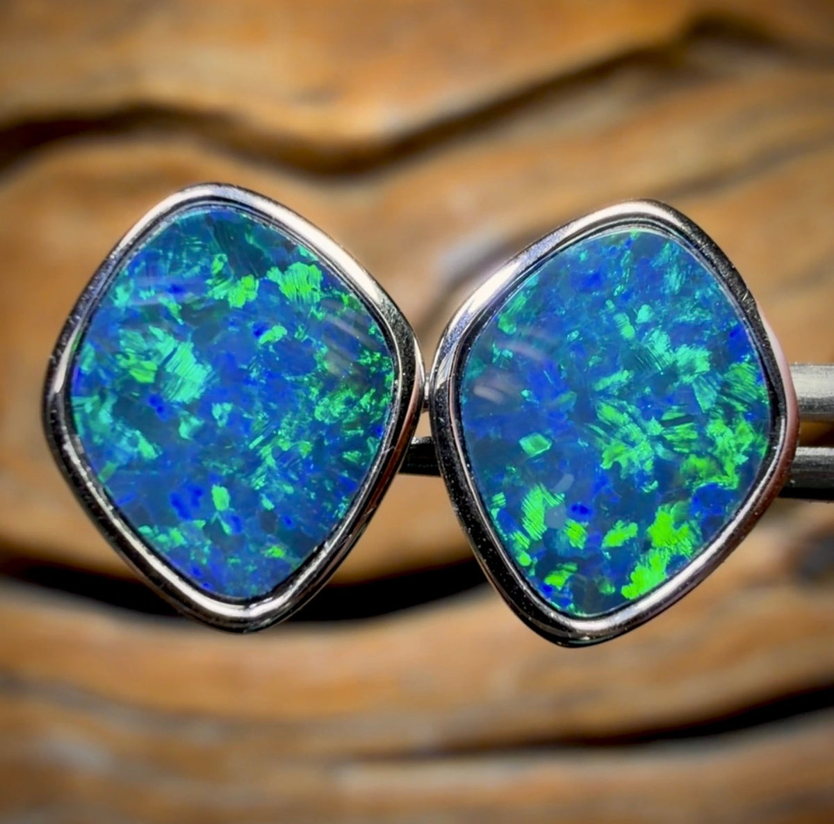 14k White Gold - Classic Queensland Boulder Doublet Earrings Great Size