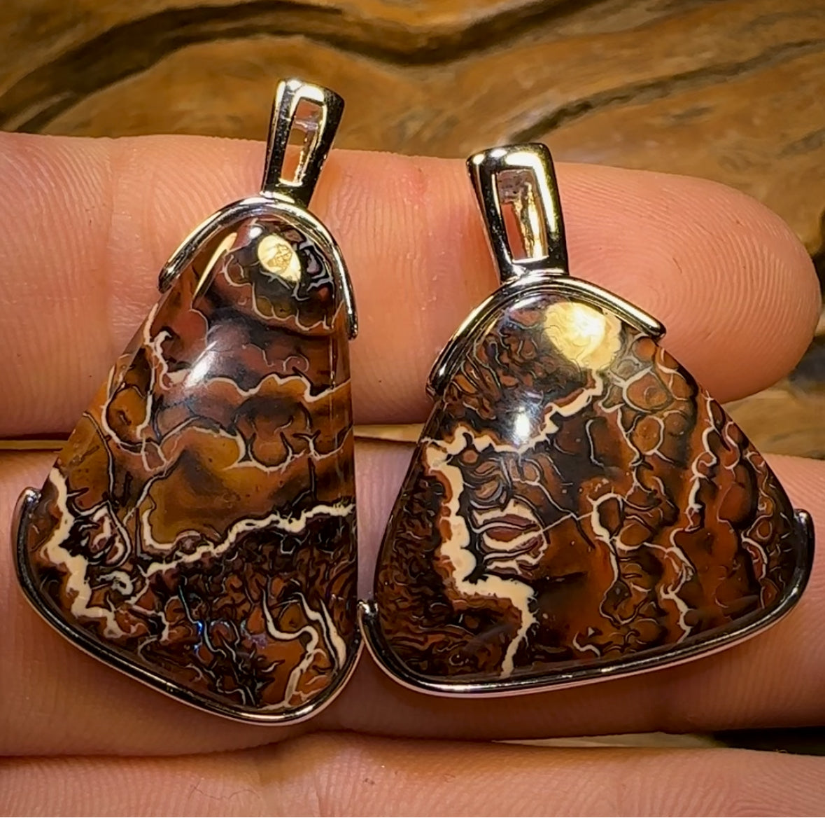 “Partners 3” Sterling Silver - Boulder Opal UNISEX Pendant PAIR!