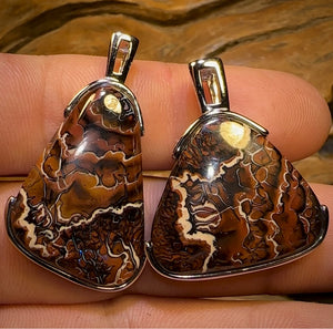 “Partners 3” Sterling Silver - Boulder Opal UNISEX Pendant PAIR!