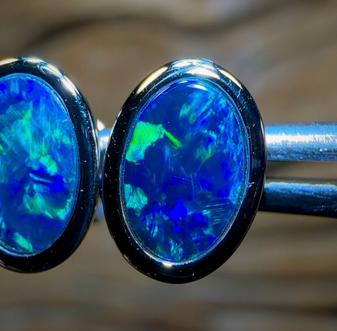 14k White Gold - Australian Boulder Opal Doublet Earrings - Opal Whisperers
