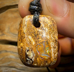 26 x 20mm - Drilled Boulder Opal Pendant w/ Eco Friendly Vegan Cord