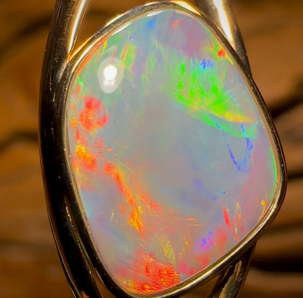14k Gold - Semi Harlequin Solid South Australian Dark Opal Pendant
