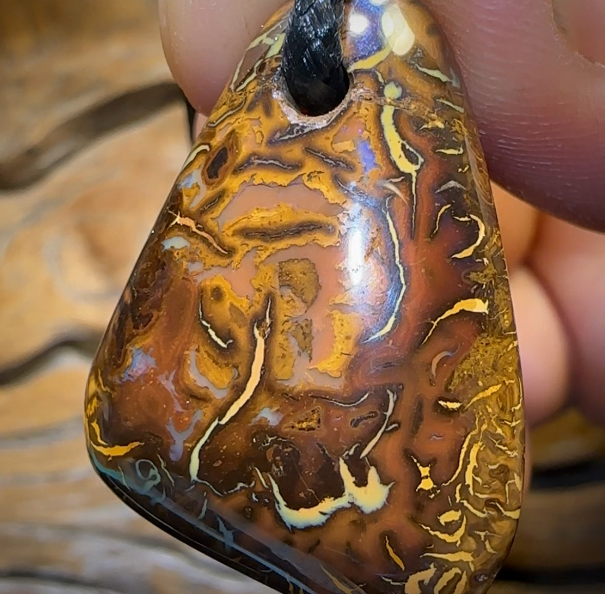 33 x 23mm - Drilled Boulder Opal Pendant w/ Eco Friendly Vegan Cord