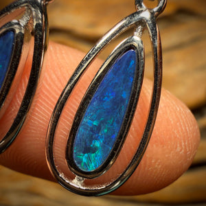 Sterling Silver - Australian Boulder Opal Doublet Drop Stud Earrings