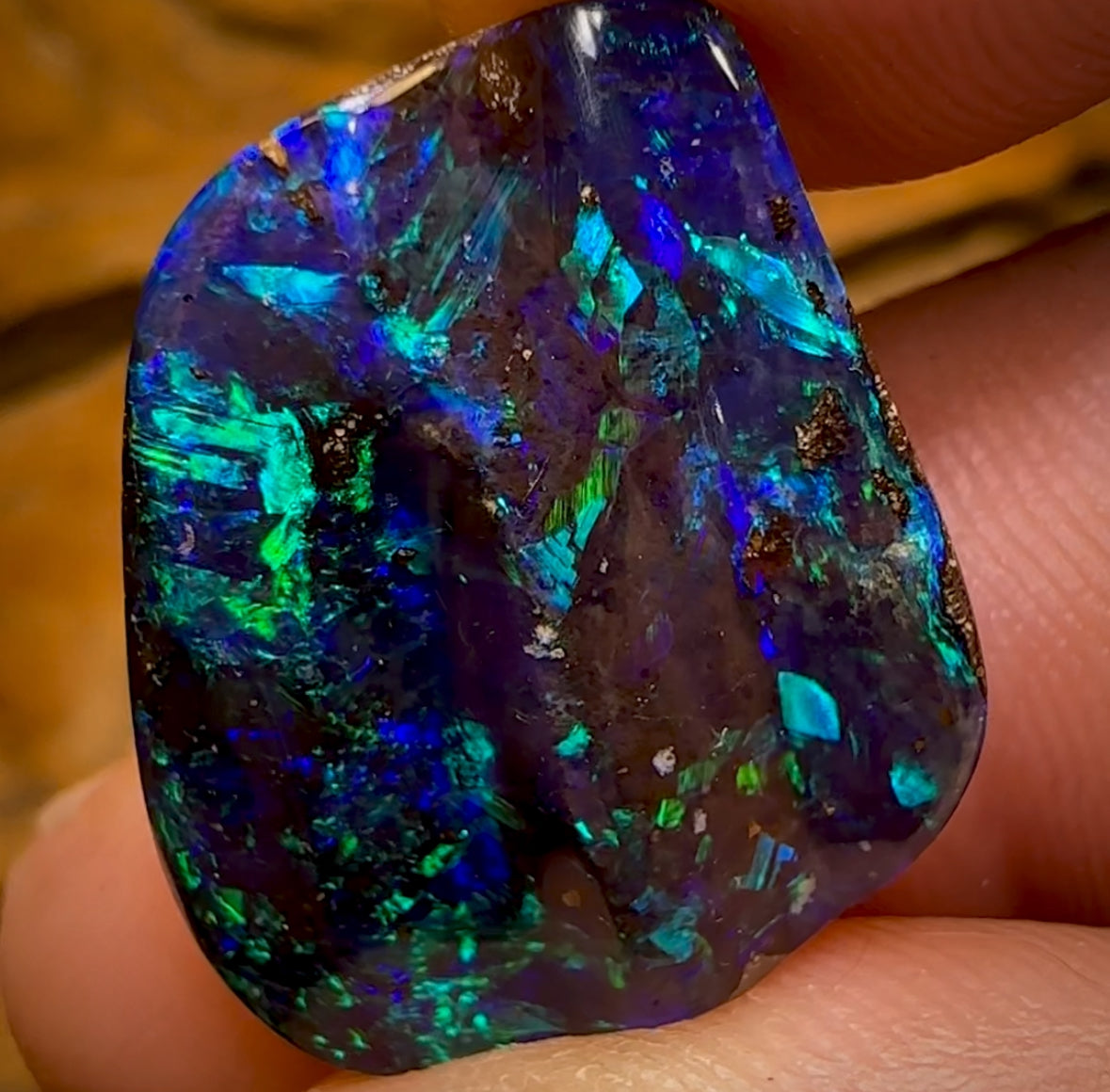 19.3cts - “Celebrity Stone” TOP GEM TOP UNDULATED CUT Yowah Seam Opal. Featured on “Outback Opal Hunters”!