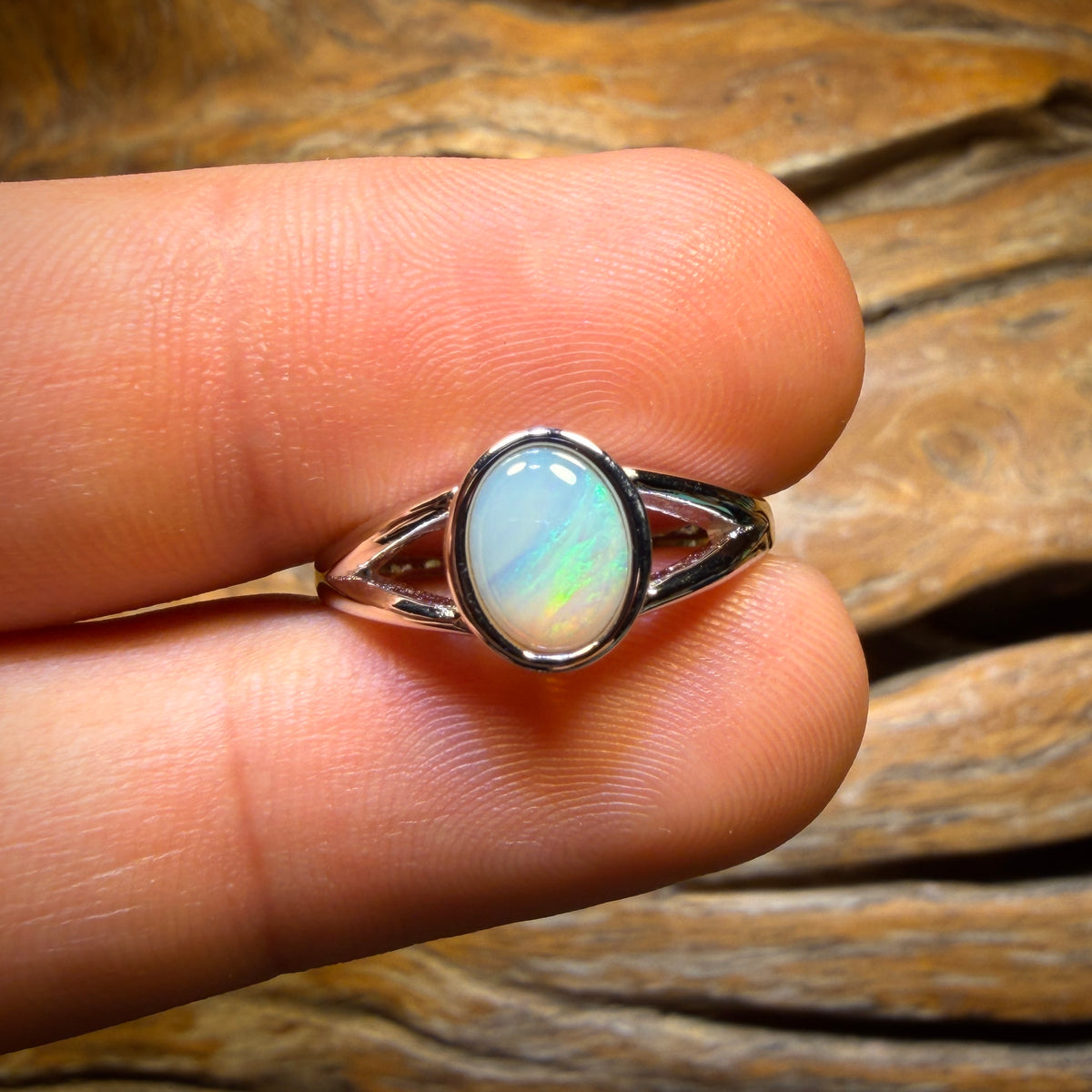 Sterling Silver - Solid South Australian Crystal Opal Ring