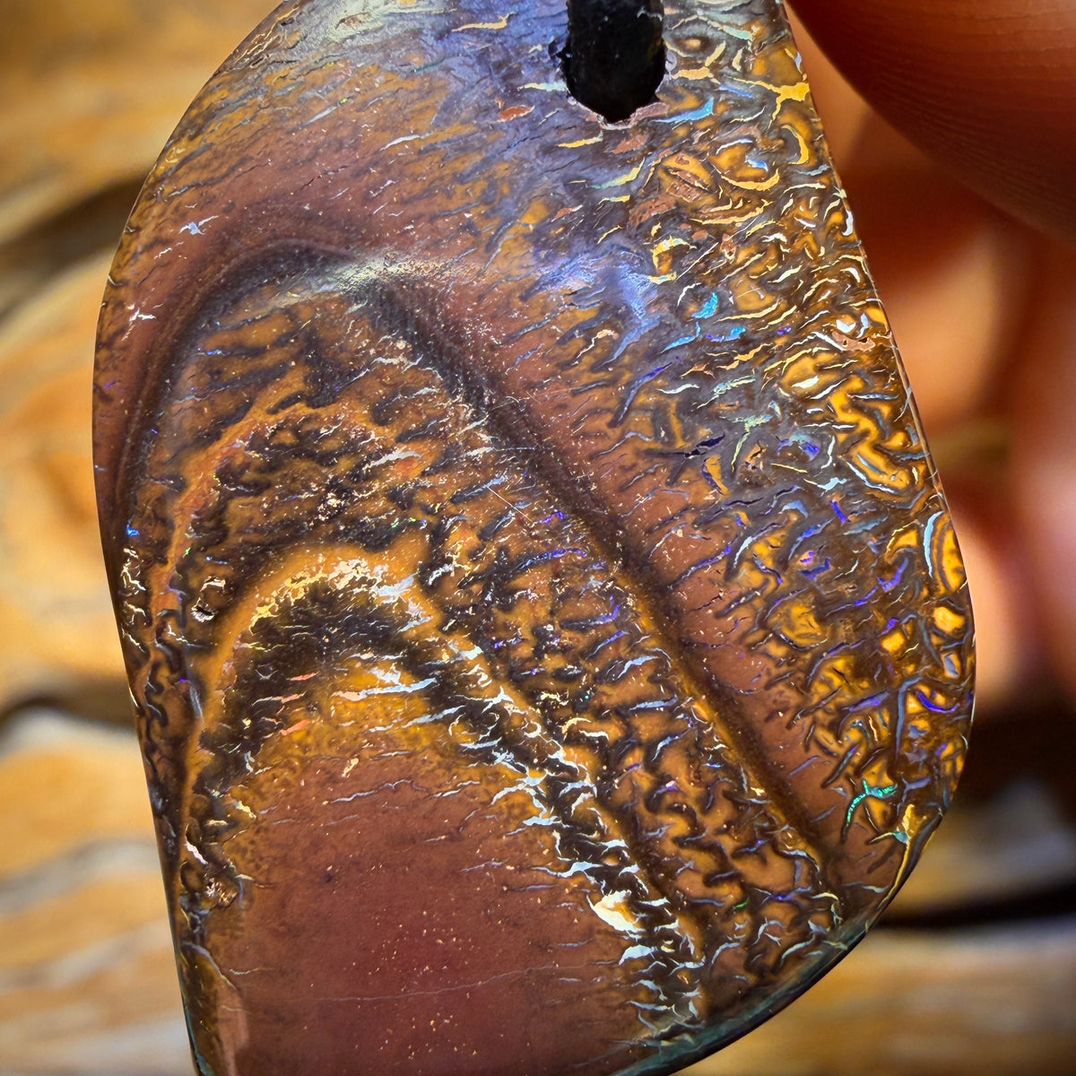 Bargain Card! 30 x 21mm - Drilled Tribal Queensland Boulder Opal Necklace