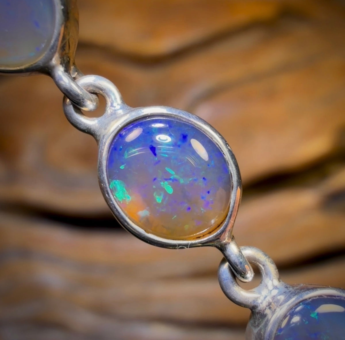 Sterling Silver - Quality Solid Lightning Ridge Crystal Opal Bracelet