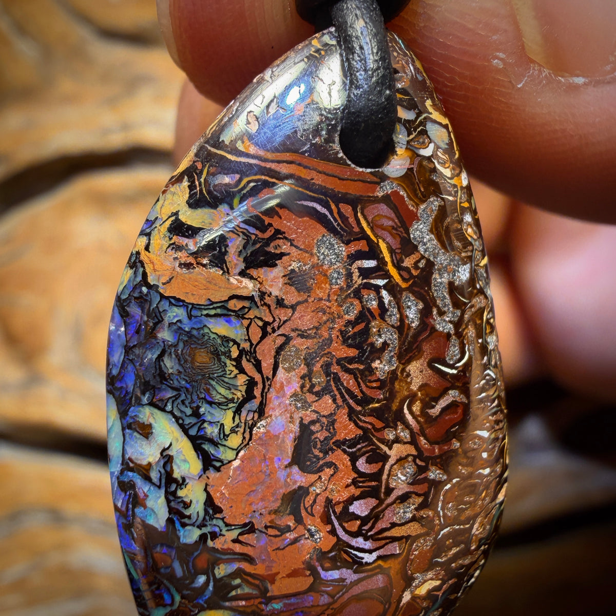35 x 20mm - Great Pattern Drilled Tribal Queensland Boulder Opal Necklace