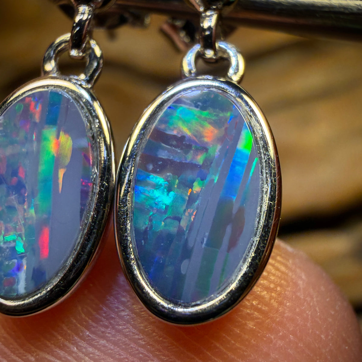 Sterling Silver - Australian Boulder Opal Doublet Drop Stud Earrings