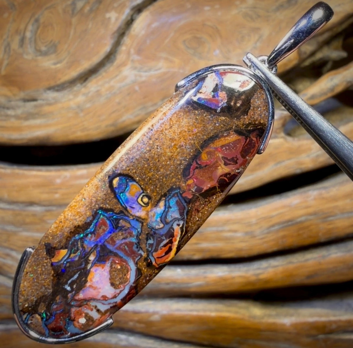 Sterling Silver - Solid Tribal Boulder Opal Pendant UNISEX