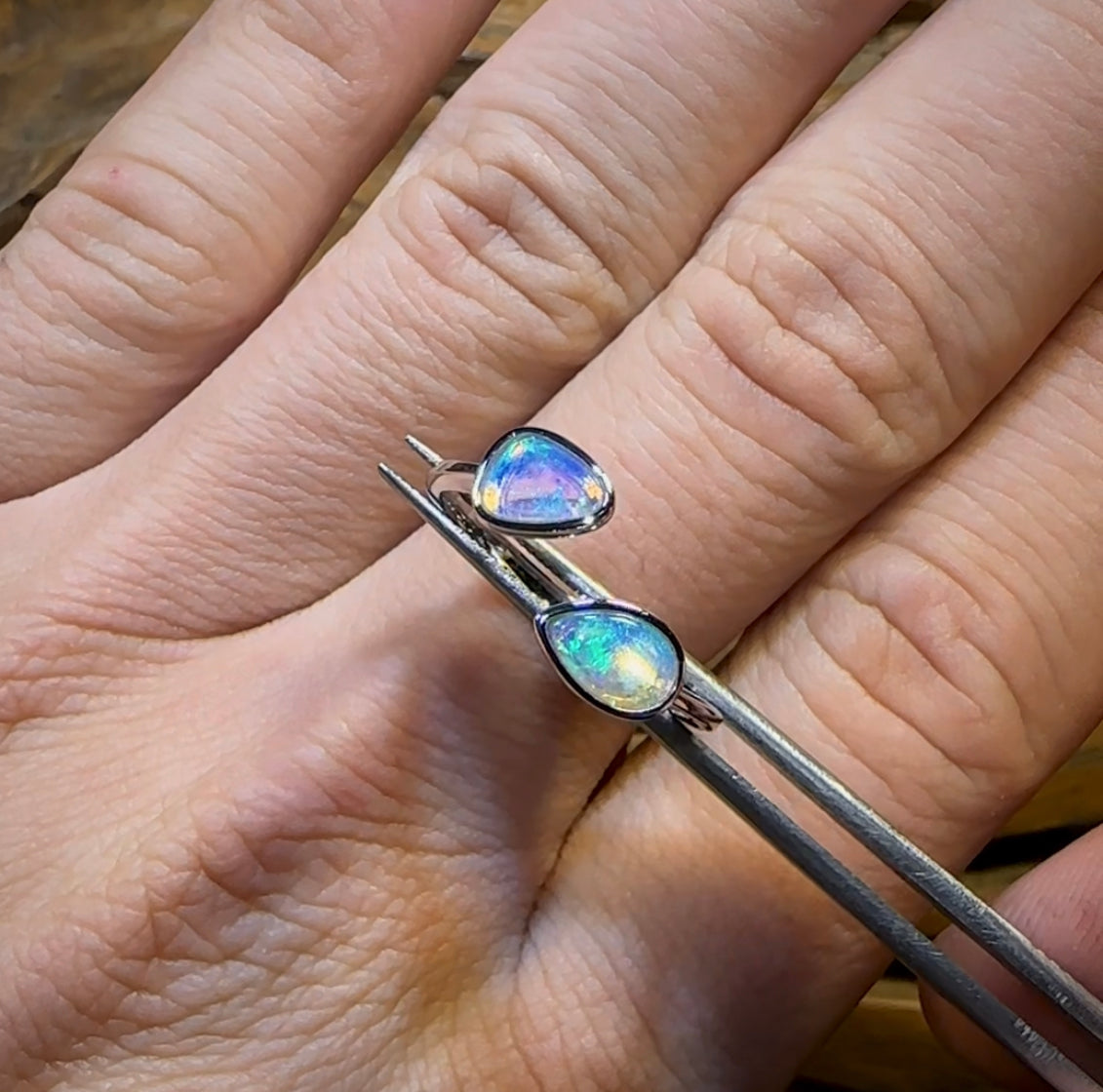 14k White Gold - Solid South Australian Crystal Opal Ring - Opal Whisperers