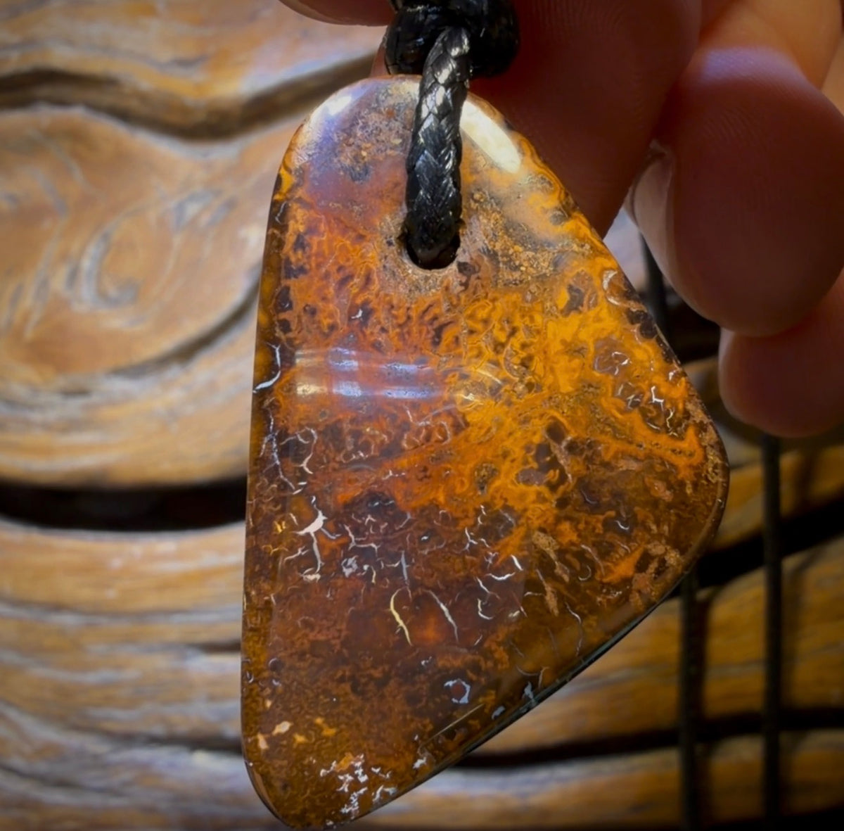 37 x 23mm - Drilled Black Boulder Tribal Opal Pendant w/ Eco Friendly Vegan Cord