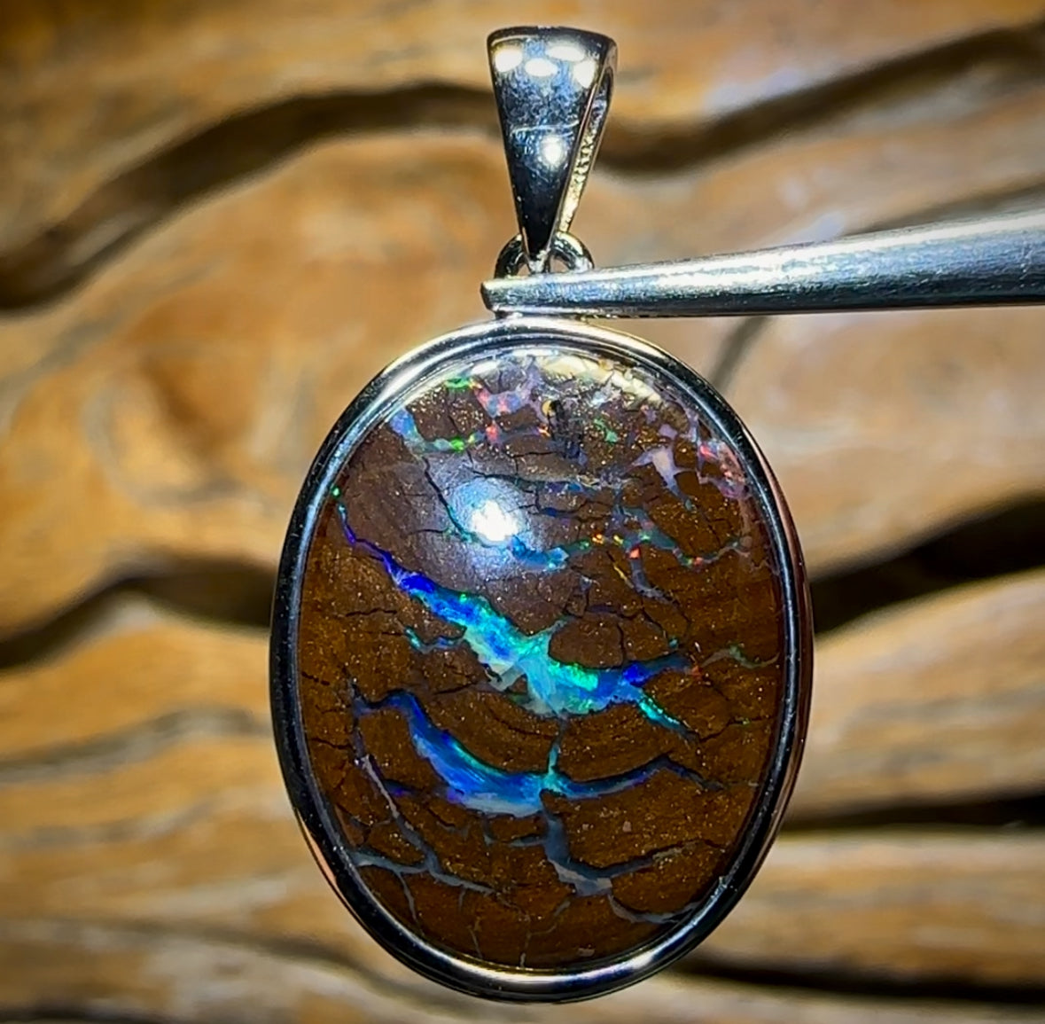 Sterling Silver - Solid Australian Boulder Opal UNISEX Pendant