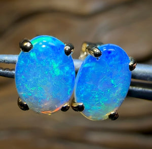 9k Gold - Claw Set Solid South Australian Opal Earrings - Opal Whisperers