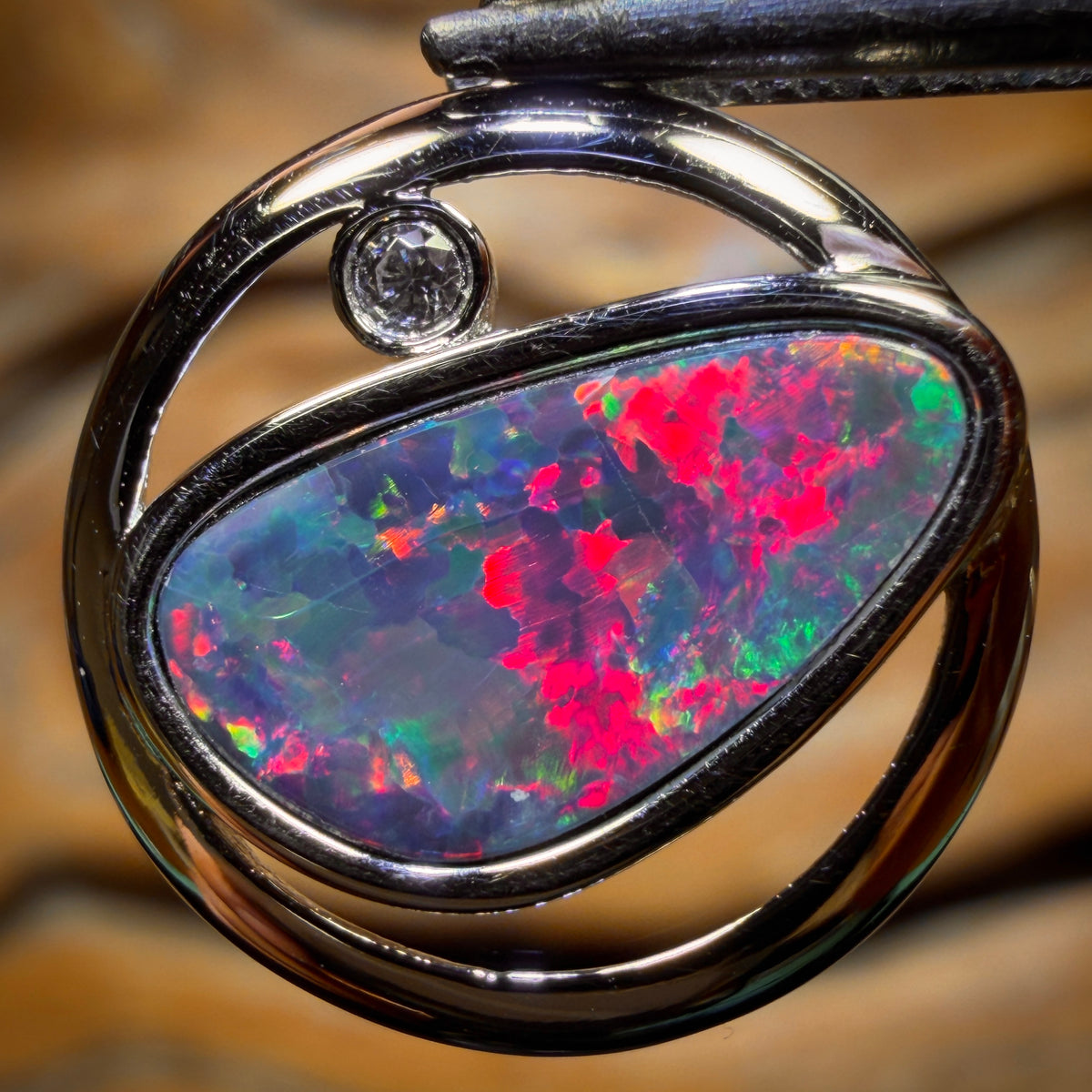 Sterling Silver - TOP TOP RED FIRE Queensland Boulder Opal Doublet Pendant