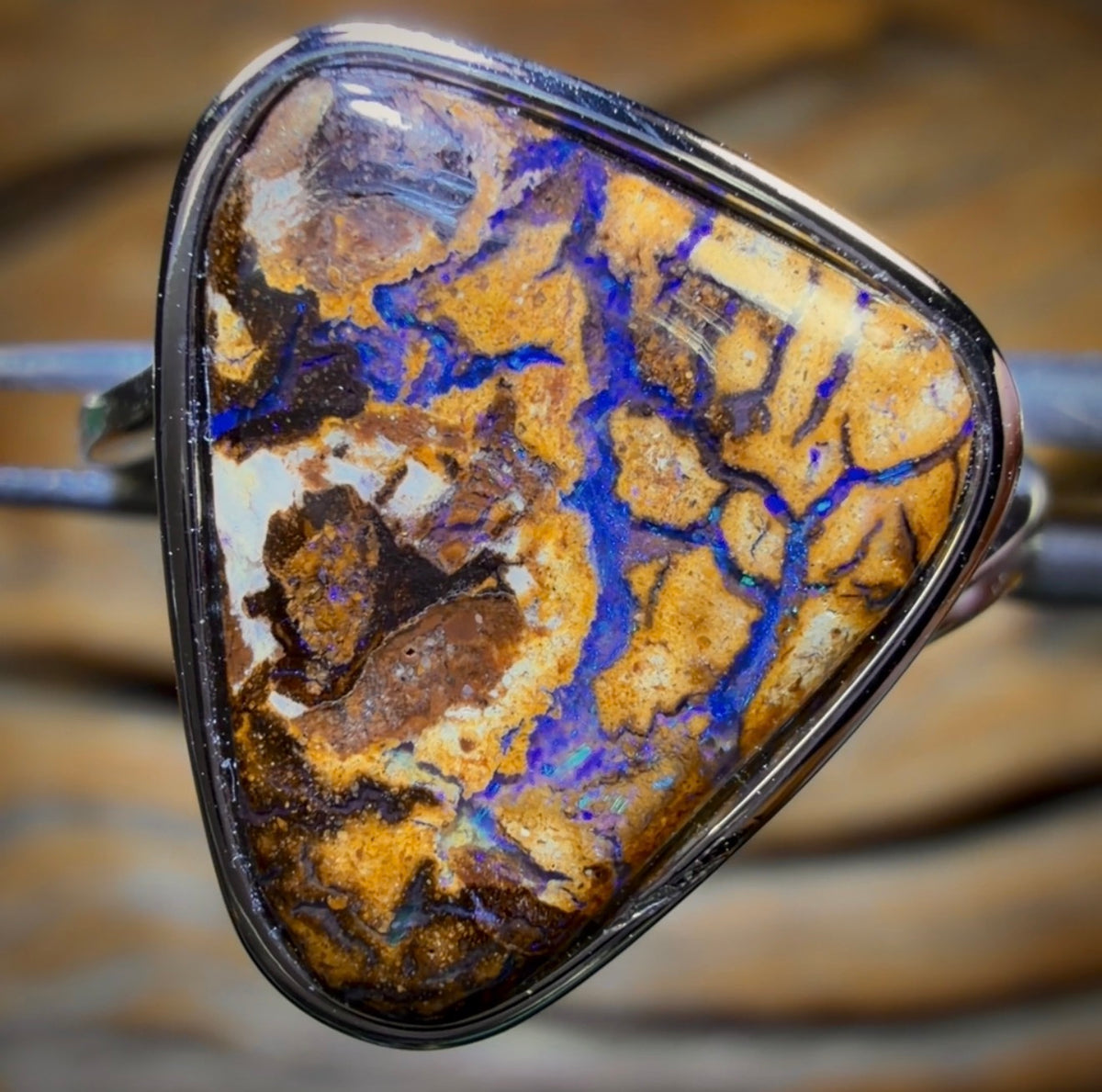 Sterling Silver - Solid Tribal Boulder Opal Ring