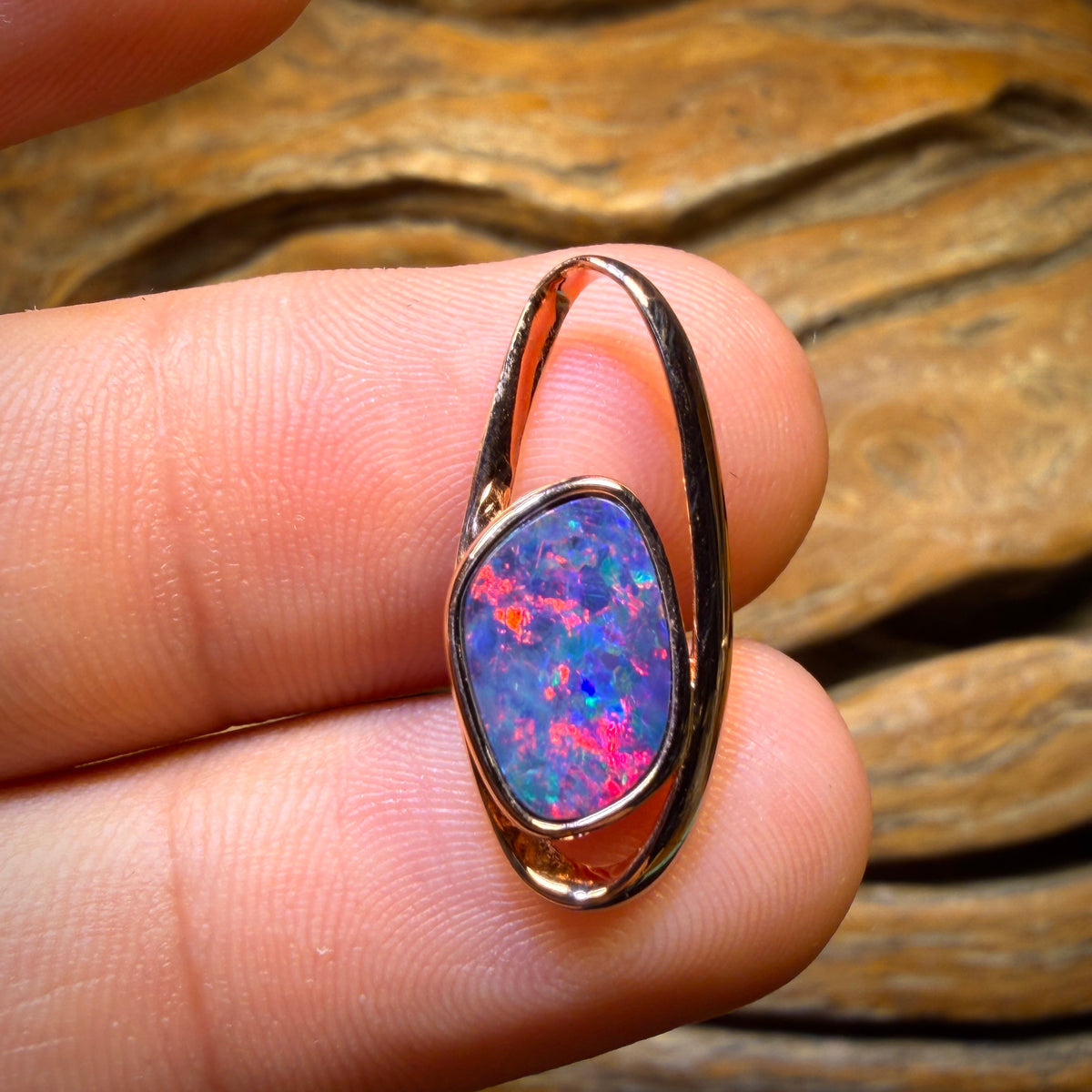 Top Red Fire Sterling Silver Rose Gold Plated - Queensland Boulder Opal Doublet Pendant