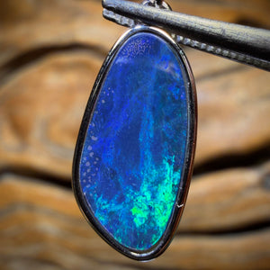 WILDCARD! Gorgeous Blue ￼Sterling Silver - Queensland Boulder Opal Doublet Pendant