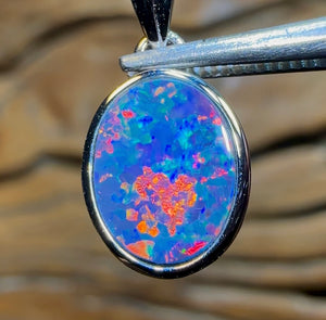 14k White Gold - Queensland Boulder Doublet Opal Pendant - Opal Whisperers